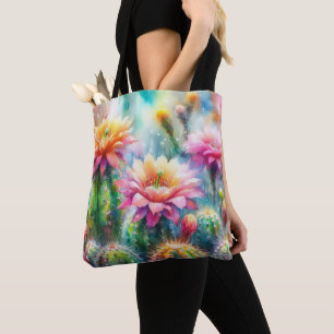 Bolsa Tote Cactos Suculentos de Flutuação de Aquarelas