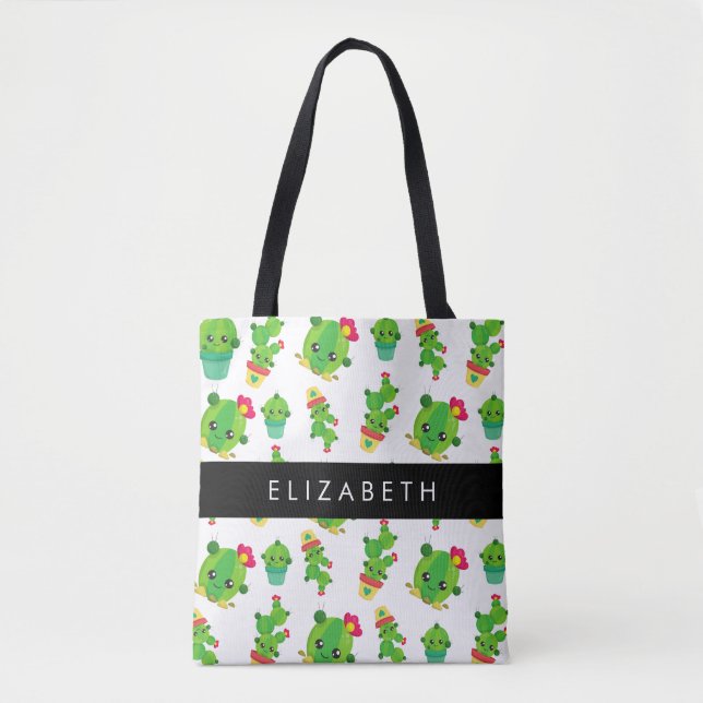 Bolsa Tote Cactus Bonito, Padrão De Cactus, Suculente, Seu No (Frente)