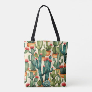 Bolsa Tote Cactus Colorful Watercolor art