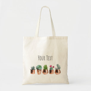 Bolsa Tote Cactus e Sucultos em Potes Dourados Rosa 