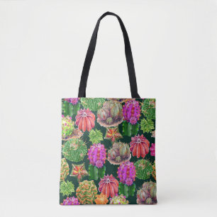 Bolsa Tote Cactus Floral Watercolor Padrão Sem Costura