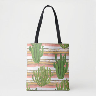 Bolsa Tote Cactus watercolor, fundo de banda, parte sem costu