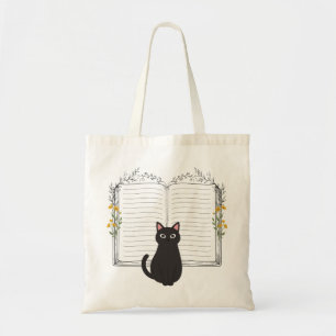 Bolsa Tote Caderno de Arte de Gato Preto Minimalista