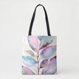 Bolsa Tote Caderno Espiral de Folhas Botânicas em Aquarela Pa