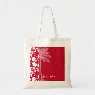 Bolsa Tote Cádmio Red Tropical Hibiscus; Palm