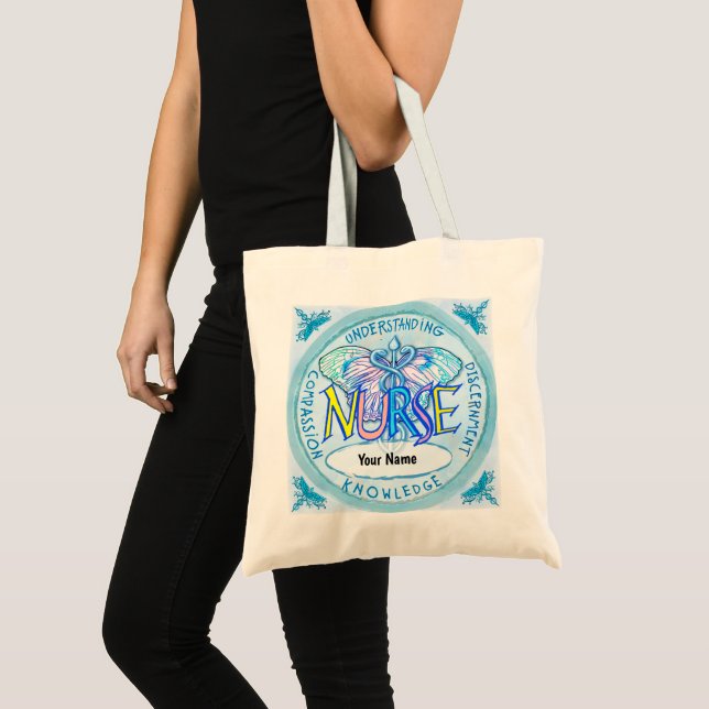 Bolsa Tote Caduceu de enfermeira borboleta  (Frente (produto))