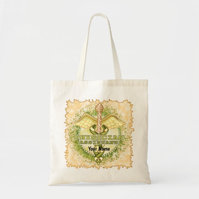 Bolsa Tote Caduceus de Assistente Médico Dourado  (Frente)
