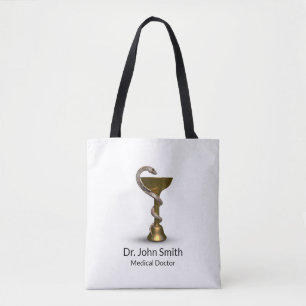 Bolsa Tote Caduco Branco da Higieia Médica da Cobra de Bronze