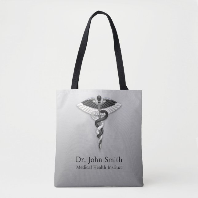 Bolsa Tote Caduco Branco Negro Elegante Nobre para Medicina C (Frente)