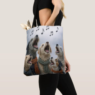 Bolsa Tote Cães Cantando Canções de Natal em Flocos de Neve