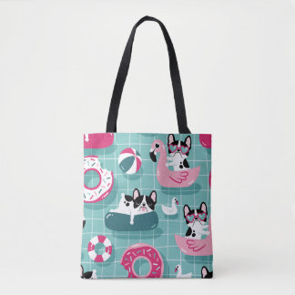 Bolsa Tote Cães com flutuação de piscina, padrão de colheita.