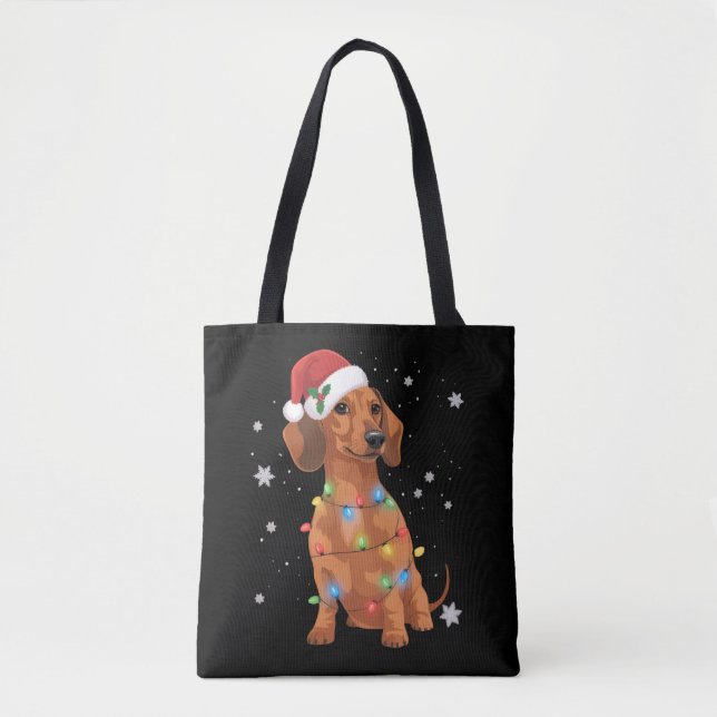 Bolsa Tote Cães Dachshund Árvore Natal Pet Cão  (Frente)