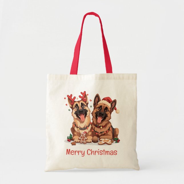 Bolsa Tote Cães de German shepherd Feliz de Natal (Frente)