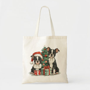 Bolsa Tote Cães de Natal em Boston Terrier