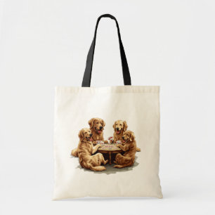 Bolsa Tote Cães De Reprodução De Ouro Bonito Jogando Cartões