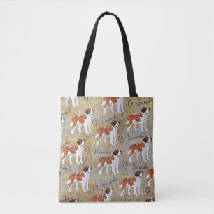 Bolsa Tote Cães de St Bernard com fundo rústico
