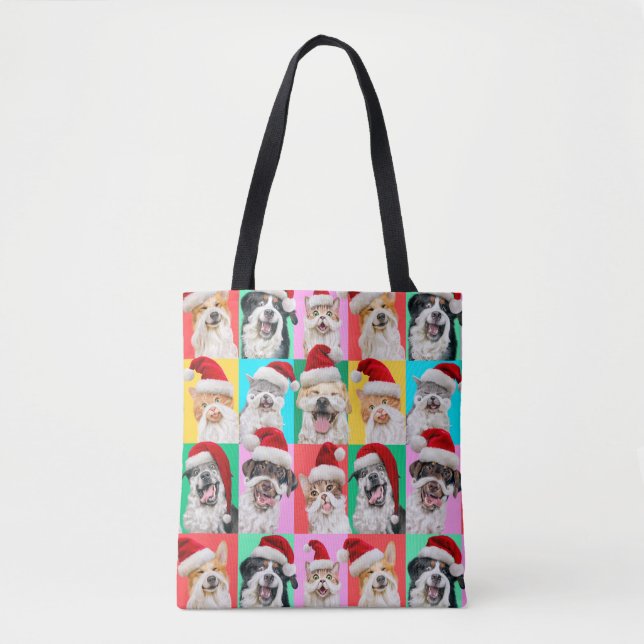 Bolsa Tote Cães e Gatos com Barba de Papai Noel (Frente)