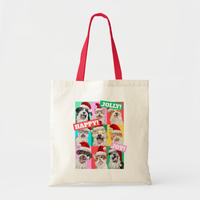 Bolsa Tote Cães e Gatos com Barba de Papai Noel (Frente)