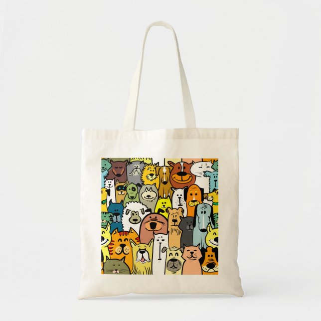 Bolsa Tote Cães e gatos ilustrados e bonitos (Frente)