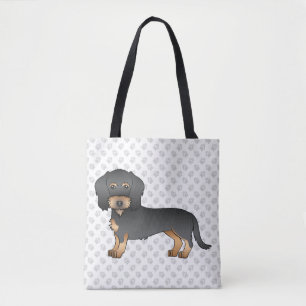Bolsa Tote Cães E Patas De Dachshund Com Cabos Negros E Tan