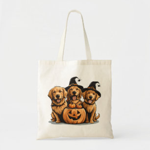 Bolsa Tote Cães Golden Retriever de Halloween com Jack O Lant