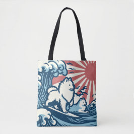 Bolsa Tote Cães Spitz Japoneses Soprando a Onda do Excelente