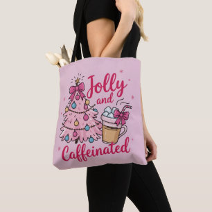 Bolsa Tote Café Alegre & Cafeinado Natal Retro na Moda 