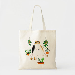 Bolsa Tote Café Bebendo De Gato, Gato De Gato Com Plantas
