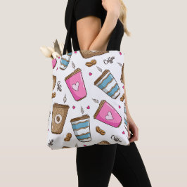 Bolsa Tote Café, Café Feijão, Corações, Café Lover