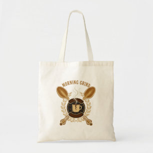 Bolsa Tote Café da Manhã   Emblema Vintage Retro Amante de Ca