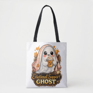 Bolsa Tote Café de Halloween com Fantasma de Suporte Emociona