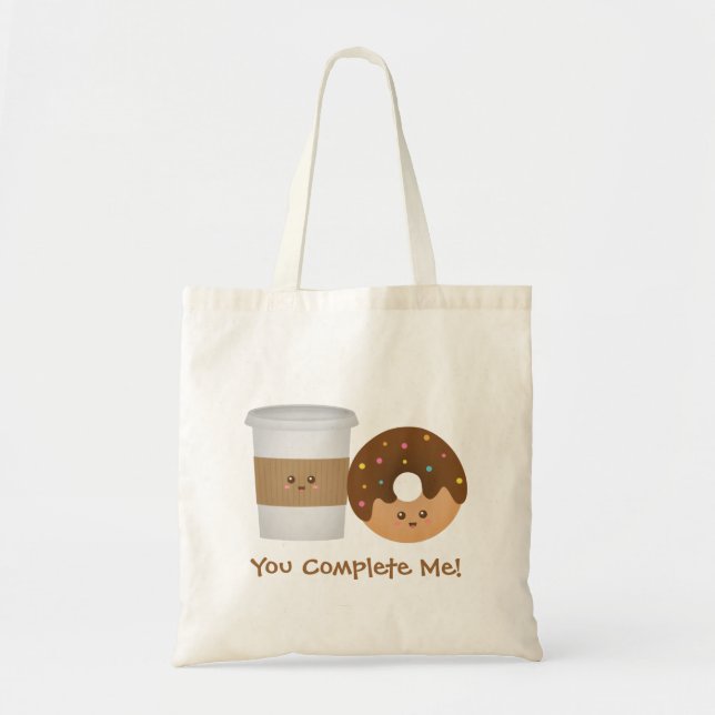 Bolsa Tote Café e Donut Fofo, Você me completa (Frente)