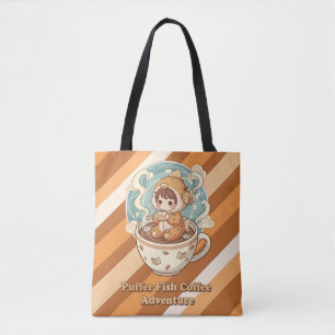 Bolsa Tote Café e Leitura Arte de Peixe-Baiacu Fofo