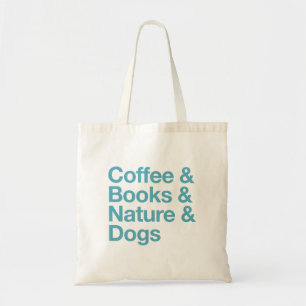 Bolsa Tote Café e Livros e Natureza e Cachorros Saco (Azul)