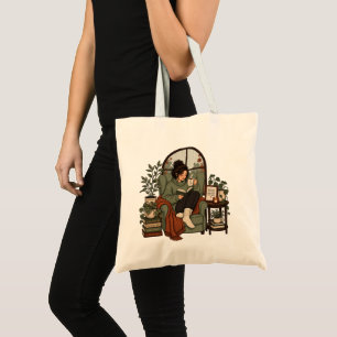 Bolsa Tote Café Menina Aconchegante Livros Dias Chuvosos Desi