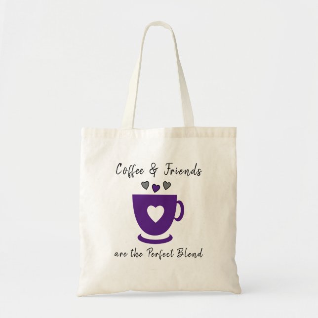 Bolsa Tote Café perfeito e amigos adoram corações cinzas roxa (Frente)