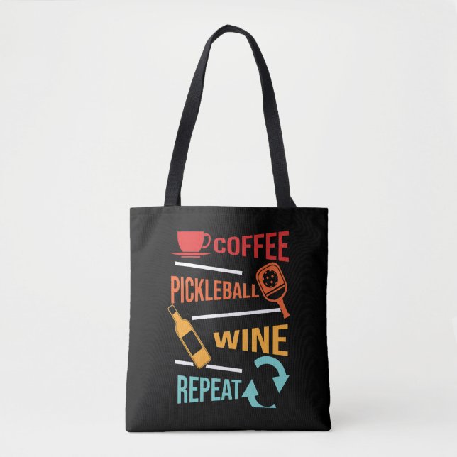 Bolsa Tote Café Pickleball Wine Repetir para homens mulheres (Frente)
