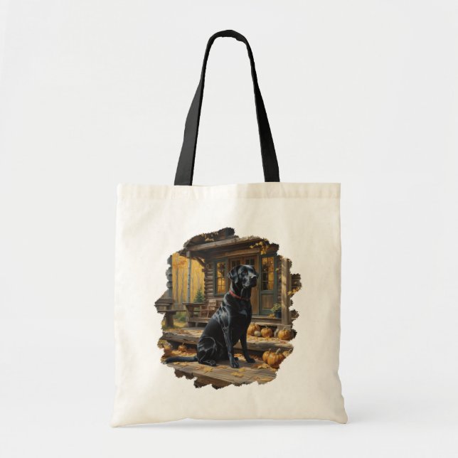 Bolsa Tote Café preto Labrador Retriever Log Cabine (Frente)