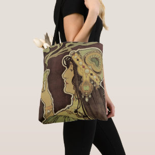 Bolsa Tote Café Rajah Art Nouveau Vintage, Mulher com Café
