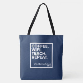Bolsa Tote Café. Wifi. Ensinar. Repetir. Azul-marinho