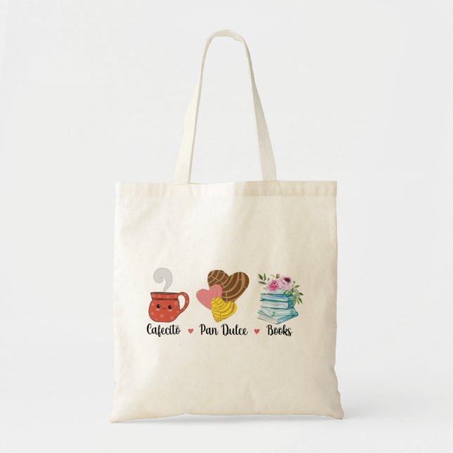 Bolsa Tote Cafecito, PanDulce, Livros Tote Bag (Frente)
