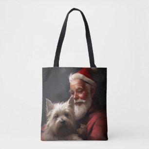Bolsa Tote Cairn Terrier com Papai Noel Natal Festivo