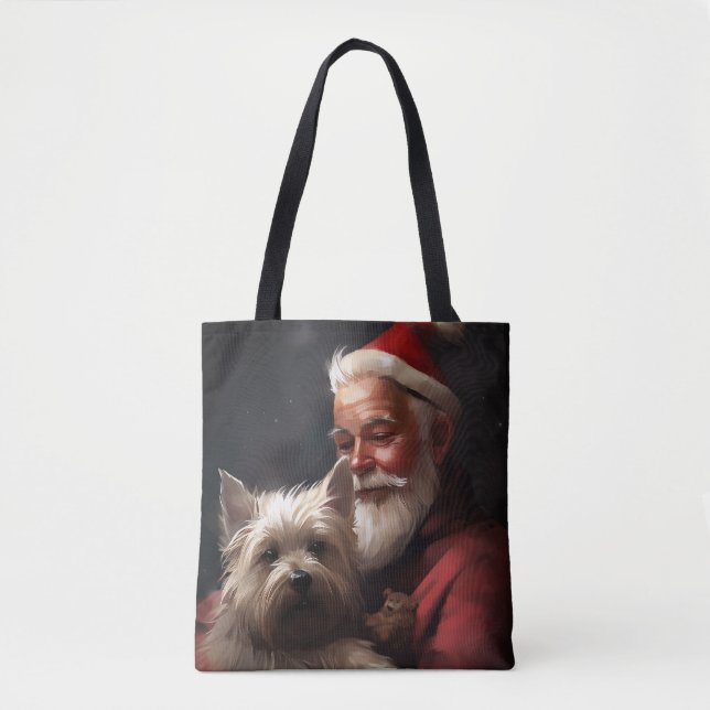 Bolsa Tote Cairn Terrier com Papai Noel Natal Festivo (Frente)