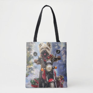 Bolsa Tote Cairn Terrier Dog Dirigindo motocicleta Natal