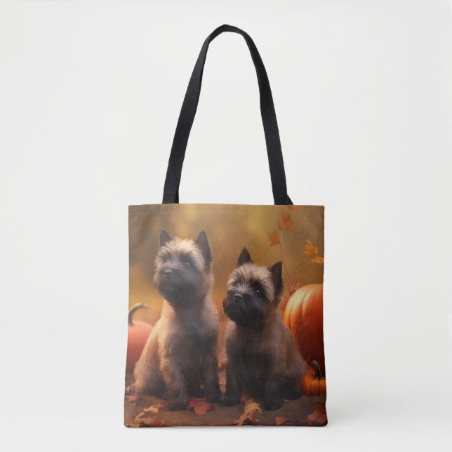 Bolsa Tote Cairn Terrier Puppy Autumn Delight Pumpkin (Frente)