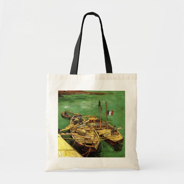Bolsa Tote Cais de Van Gogh com Homens Descarregando Barcaças (Frente)