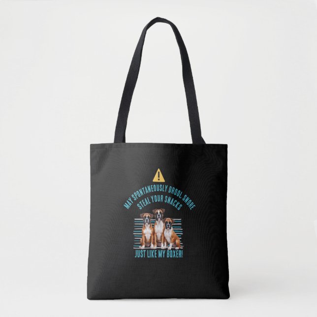Bolsa Tote Caixa de Cão Boxer Divertida Alerta de Baba (Frente)