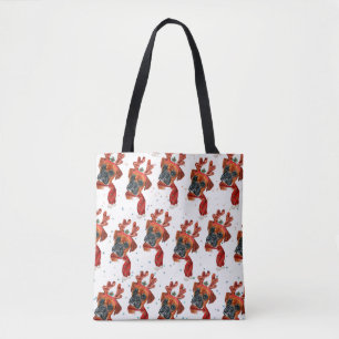 Bolsa Tote Caixa de cão fofo com chifres de rena Natal