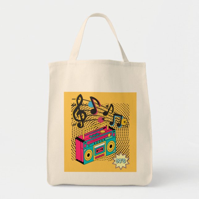 Bolsa Tote Caixa de expansão de áudio retroativa. (Frente)