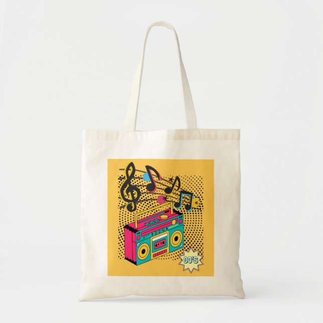 Bolsa Tote Caixa de expansão de áudio retroativa. (Frente)